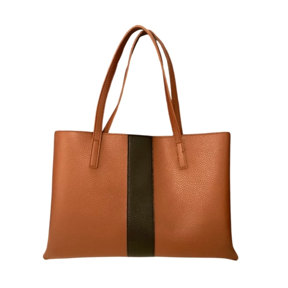 Vince Camp Luck Tote Brown Black Vegan Leather Handbag Shoulder Bag